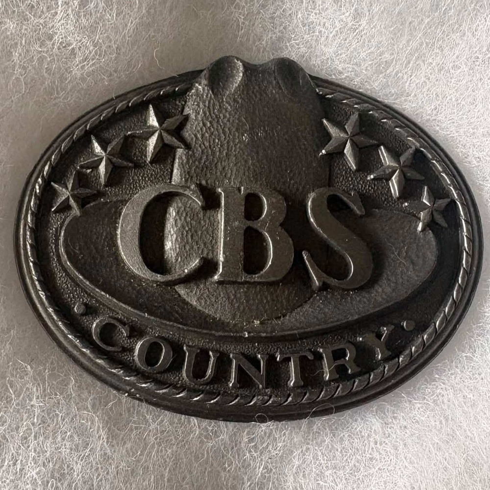 Vintage CBS Country Western Belt Buckle Cowboy Hat Stars Pewter Tone Oval